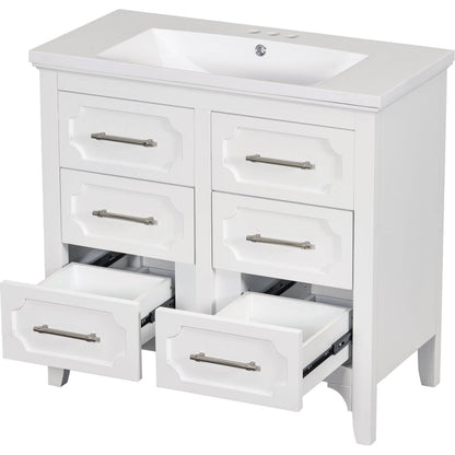 36" Bathroom Vanity with Resin Sink Combo, Free Standing Single Vanity Set with Four Drawers, Solid Wood Frame Bathroom Storage Cabinet