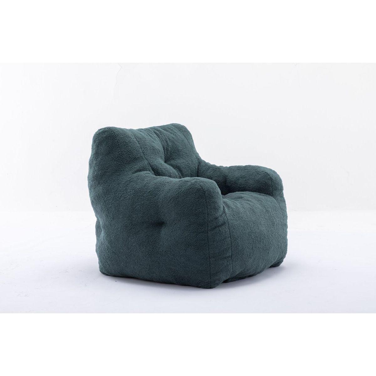 Soft Tufted Foam Bean Bag Chair With Teddy Fabric Green