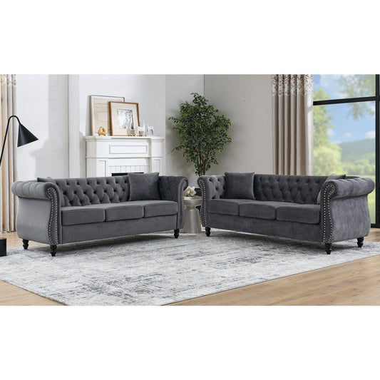 3-seater + 3-seater Combination sofa.Grey Velvet