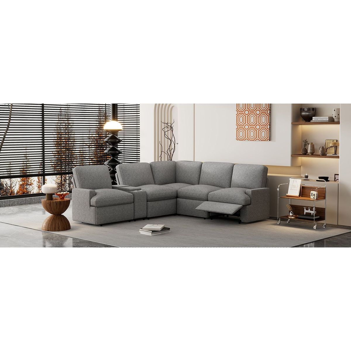 104" Power Recliner Corner Sofa Home Theater Reclining Sofa Sectional Couches with Storage Box, Cup Holders, USB Ports and Power Socket for Living Room, Grey