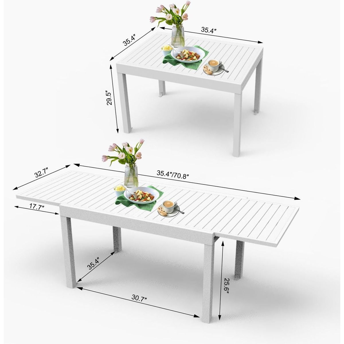 Aluminum Patio Extendable Dining Table 35"- 71", Adjustable Indoor Outdoor Patio Dining Table with E-Coating for 4-6 Person Garden Lawn Porch Bistro Furniture, Elegant Ivory White
