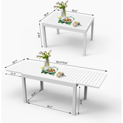 Aluminum Patio Extendable Dining Table 35"- 71", Adjustable Indoor Outdoor Patio Dining Table with E-Coating for 4-6 Person Garden Lawn Porch Bistro Furniture, Elegant Ivory White