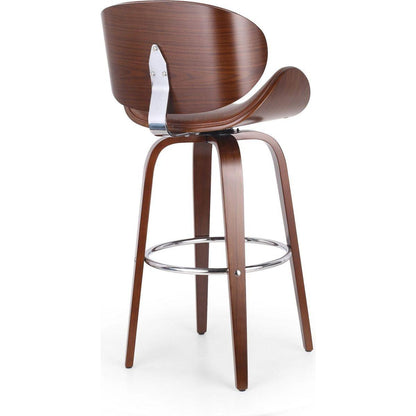 30" Mid-Century Modern Upholstered Swivel Barstool, Walnut + Cognac