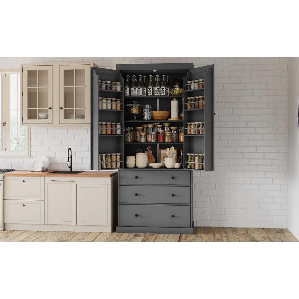 [Assembly Video Provided]77inch Farmhouse Kitchen Pantry, Freestanding Tall Cupboard Storage Cabinet with 3 Adjustable Shelves, 8 Door Shelves, 3 Drawers for Kitchen, Dining Room, Gray