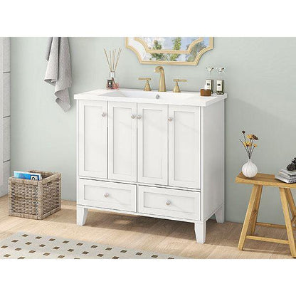 36" Bathroom Vanity with Resin Sink Combo,Solid Wood Frame Bathroom Storage Cabinet, Freestanding Vanity Set with 4 Soft Closing Doors& 2 Drawers