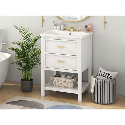 24" Bathroom Vanity with Top Sink, Modern Bathroom Storage Cabinet with 2 Drawers, Single Sink Bathroom Vanity