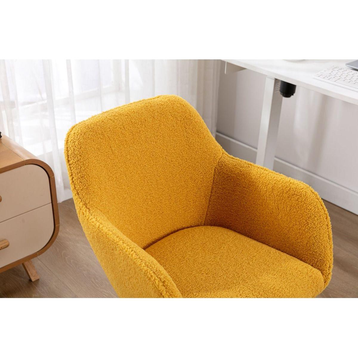 Modern Teddy Fabric Material Adjustable Height 360 Revolving Home Office Chair With Gold Metal Legs And Universal Wheel For Indoor,Yellow