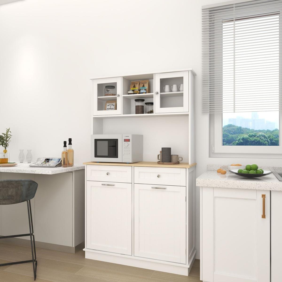 67.7" Tall Kitchen Trash Can Storage Cabinet with 3 Adjustable Shelves, 2 Drawers and 1 Tilt Out Trash Cabinet for Kitchen, Dining Room, Living Room-White