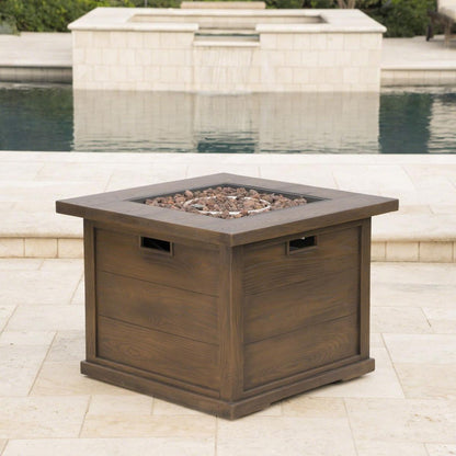 Patio Outdoor 24" H x 32" W Square Gas Burning Concrete Fire Pit Wood Pattern - Brown - 40,000 BTU