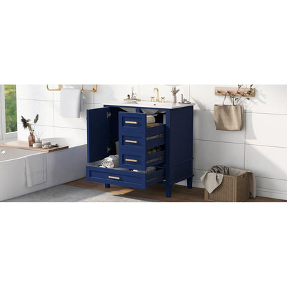 30" Bathroom Vanity, Modern Bathroom Cabinet with Sink Combo Set, Bathroom Storage Cabinet with a Soft Closing Door and 3 Drawers, Solid Wood Frame(Blue)