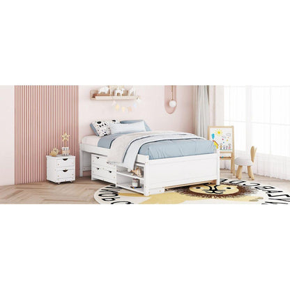 Versatile Full Bed with Trundle,Under bed Storage Box and Nightstand .White