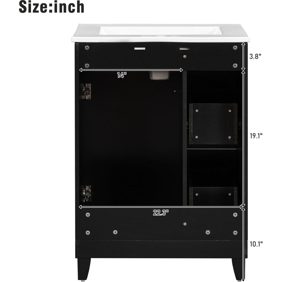 24-Inch Bathroom Vanity Cabinet with Ceramic Sink, 2 Drawers, 1 Door