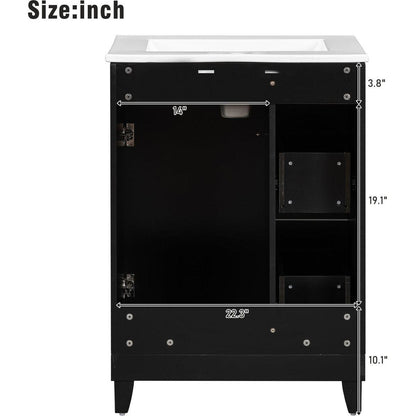 24-Inch Bathroom Vanity Cabinet with Ceramic Sink, 2 Drawers, 1 Door