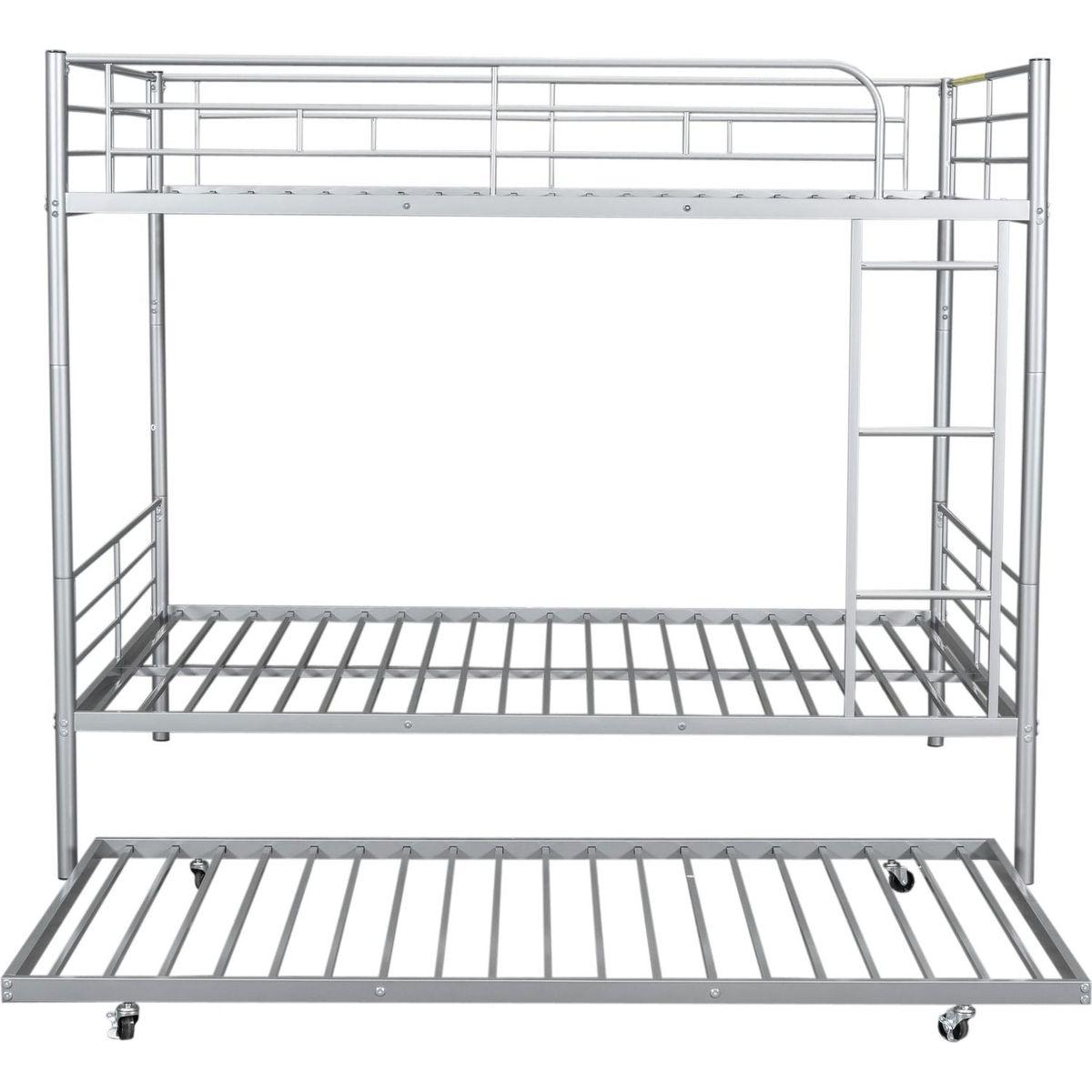 Full Over Full Metal Bunk Bed with Trundle, Silver
