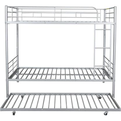 Full Over Full Metal Bunk Bed with Trundle, Silver