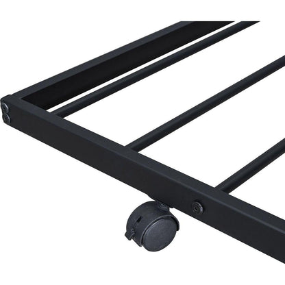 Full Size Metal House Bed with Twin Size Trundle, Black