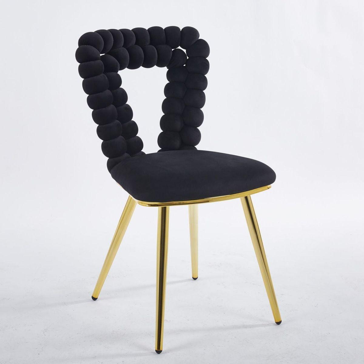 Modern chair(set of 2 ) with golden color iron tube legs, black soft cushions and comfortable backrest, suitable for dining room, living room, cafe,hairball back - Streamdale Furniture