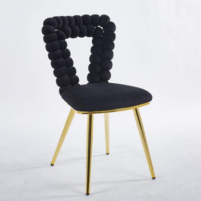 Modern chair(set of 2 ) with golden color iron tube legs, black soft cushions and comfortable backrest, suitable for dining room, living room, cafe,hairball back - Streamdale Furniture