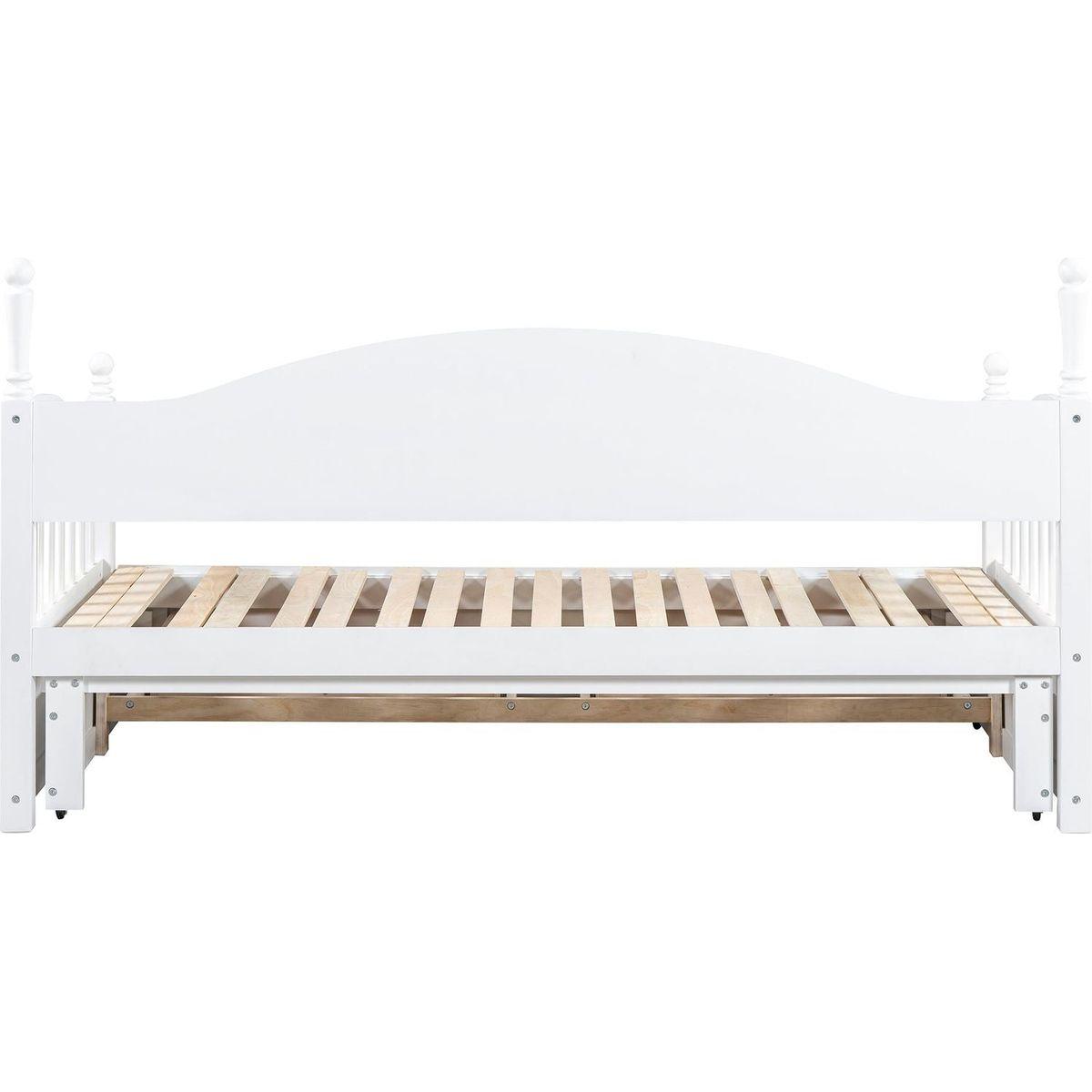 Wooden Twin Size Daybed with Twin Size Trundle, Extendable Daybed with Two Storage Drawers,White