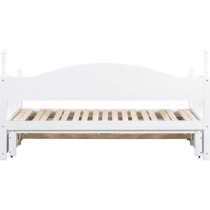 Wooden Twin Size Daybed with Twin Size Trundle, Extendable Daybed with Two Storage Drawers,White