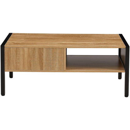 40.16" Rattan Coffee table, sliding door for storage, metal legs, Modern table for living room, natural