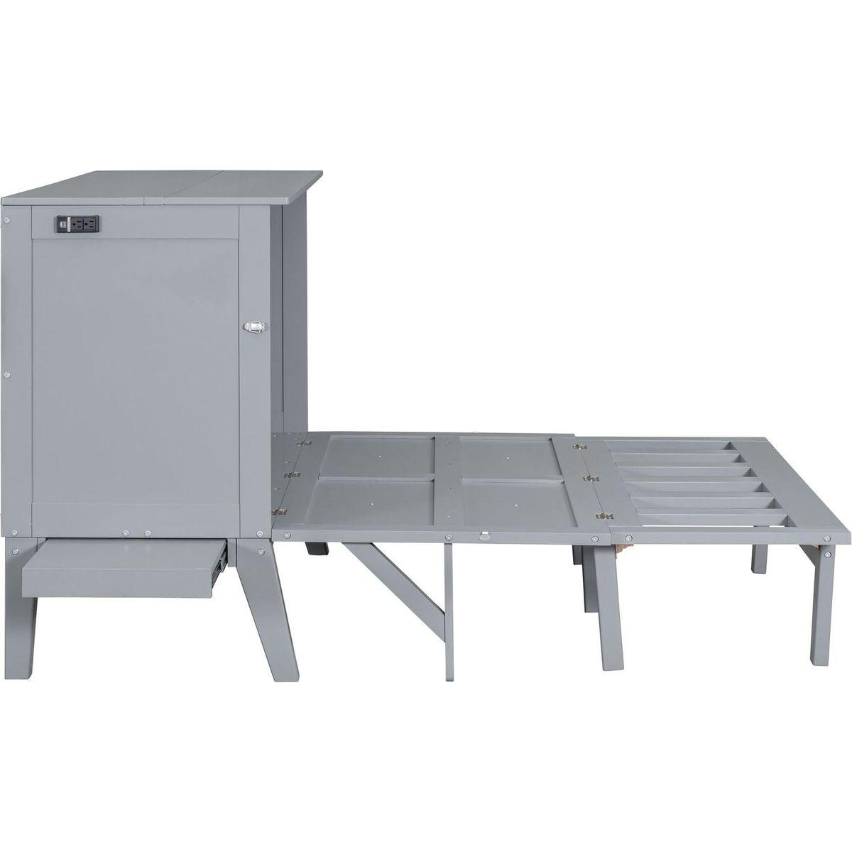 Full Size Murphy Bed with USB Port and removable Shelves on Each Side,Gray