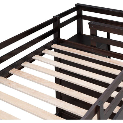 Twin Over Twin Bunk Bed with Trundle and Staircase,Espresso