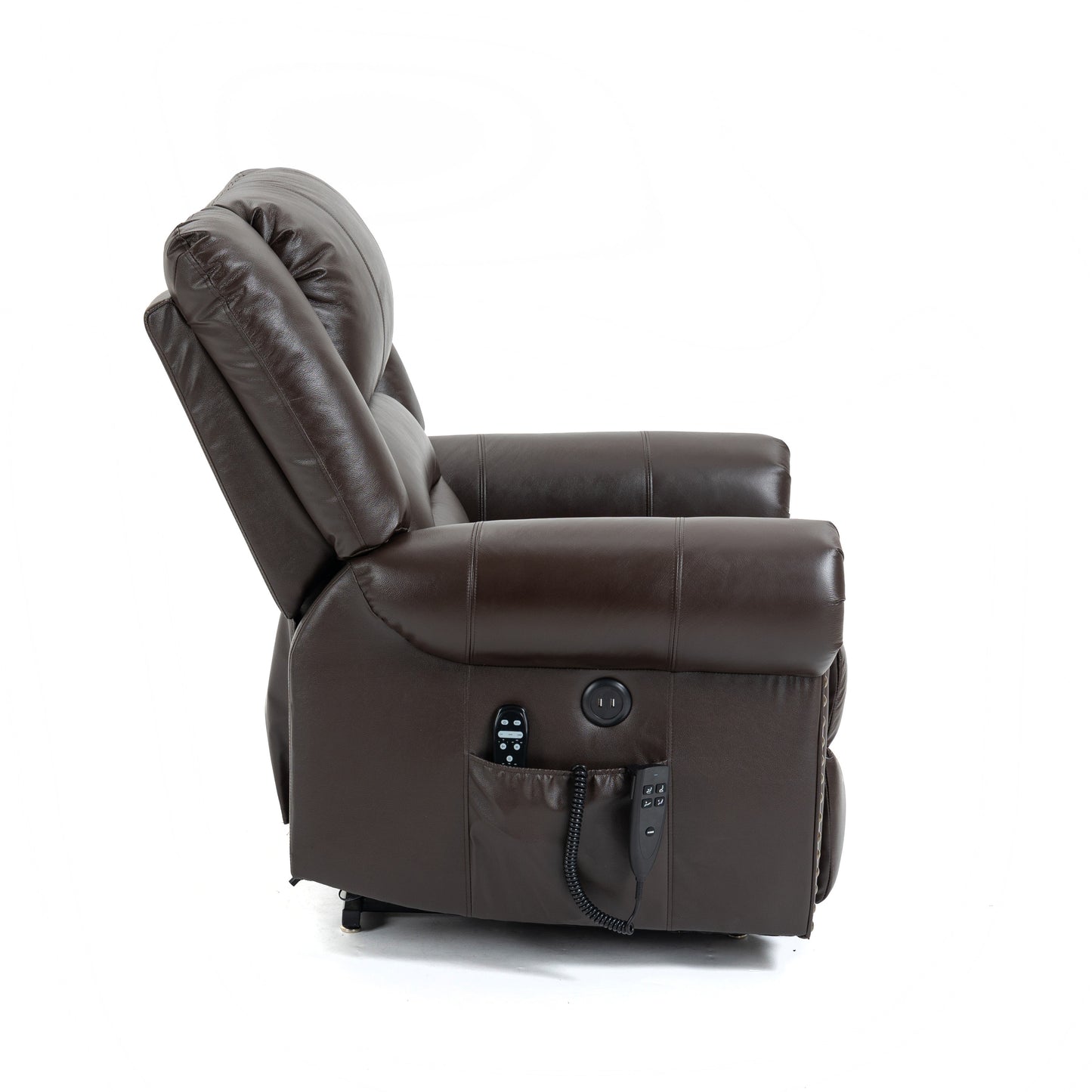 Power Lift Recliner Chair Heat Massage Dual Motor Infinite Position Up to 350 LBS, Genuine Leather, Heavy Duty Motion Mechanism with USB Ports, Brown