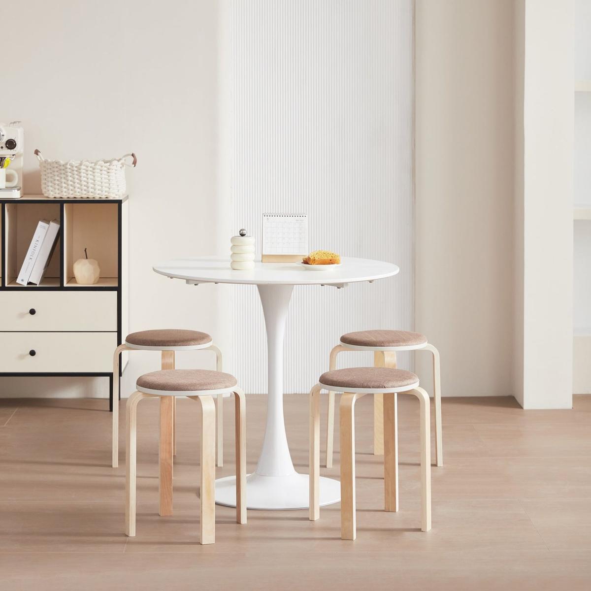Set of 4 Stackable Stools, Round Backless Chairs for Dining Room, Kitchen, Classroom(Coffee color) - Streamdale Furniture
