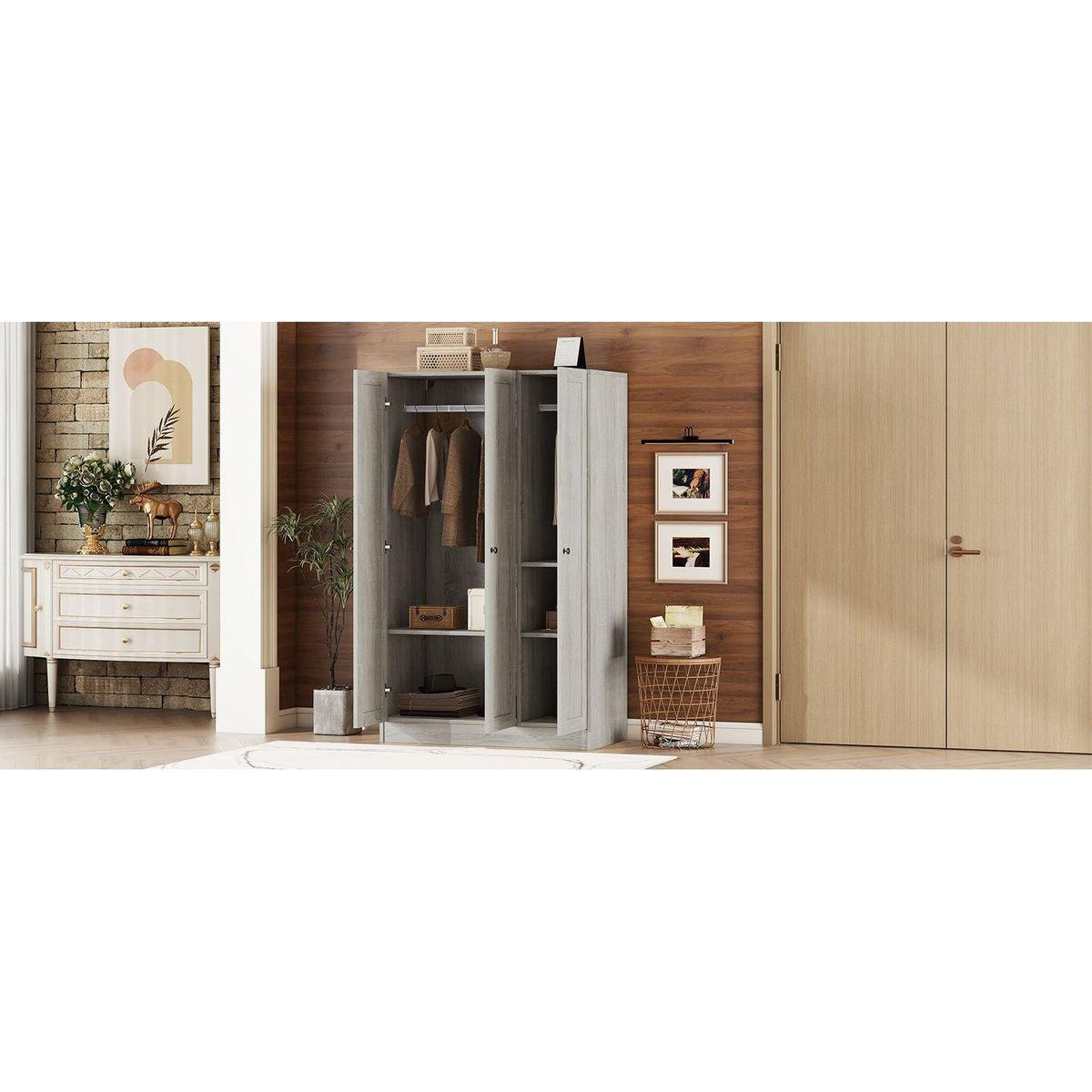 3-Door Shutter Wardrobe with shelves, Gray