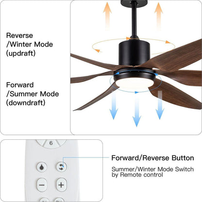 66" Vintage Ceiling Fan Lighting with Brown Blades in Integrated LED