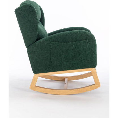 Teddy Fabric Rocking Chair With Packet Wood Legs,Green