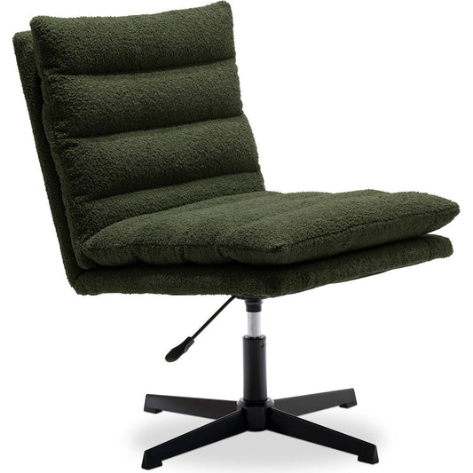 Green Teddy Fabric 360° Swivel Accent Chair, Cross Legged Office Chair, Adjustable Armless Wide Home Lounge Chair for Bedroom, Living Room-1PC