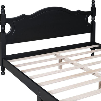 Queen Size Wood Platform Bed Frame,Retro Style Platform Bed with Wooden Slat Support,Black