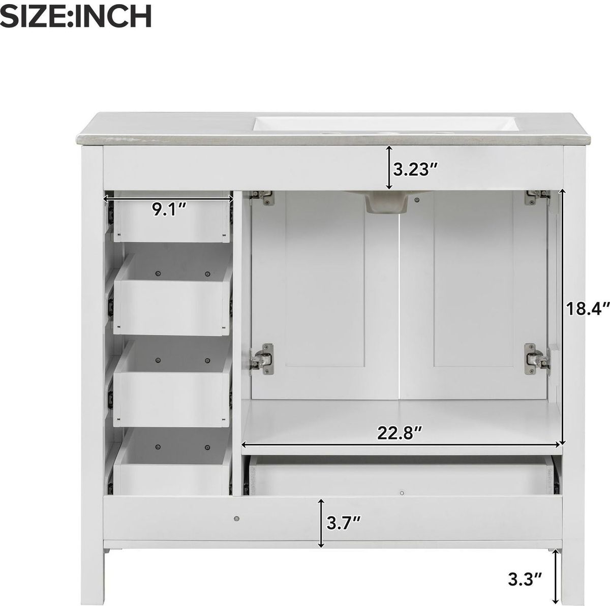 36" White Bathroom Vanity with Ceramic Sink Combo, Abundant Storage Cabinet -2 Soft-close doors and 5 drawers