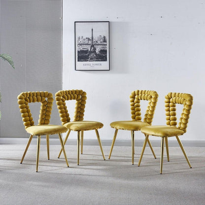 yellow and gold Modern chair(set of 4 ) with iron tube legs, soft cushions and comfortable backrest, suitable for dining room, living room, cafe,hairball back