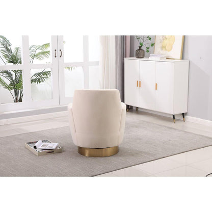 Velvet Swivel Barrel Chair, Swivel Accent Chairs Armchair for Living Room, Reading Chairs for Bedroom Comfy, Round Barrel Chairs with Gold Stainless Steel Base (Beige)