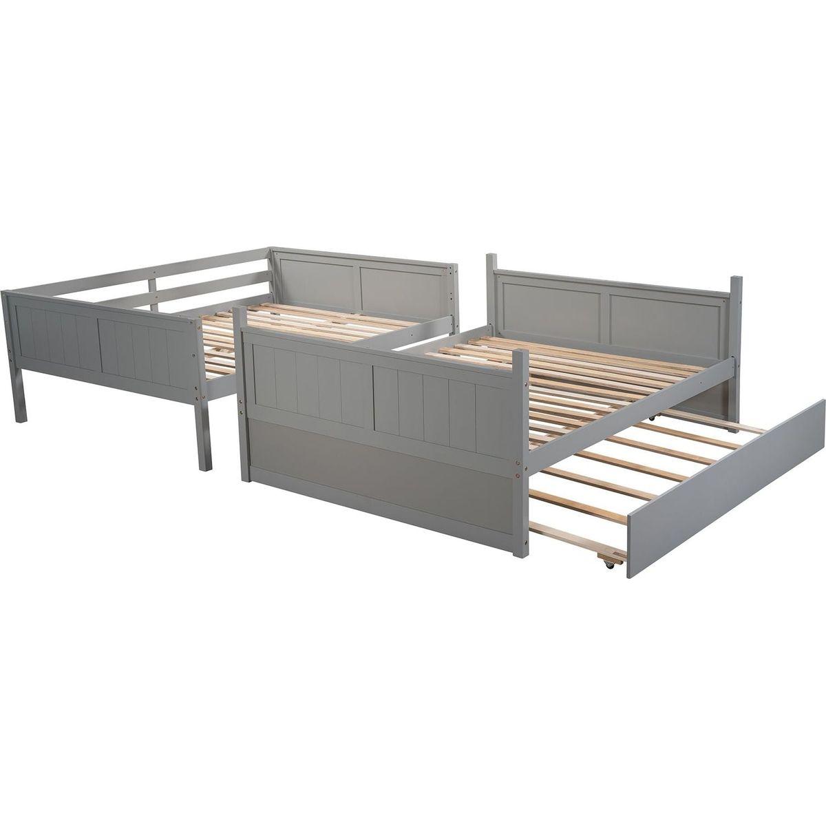 Full Over Full Bunk Bed with Twin Size Trundle, Gray