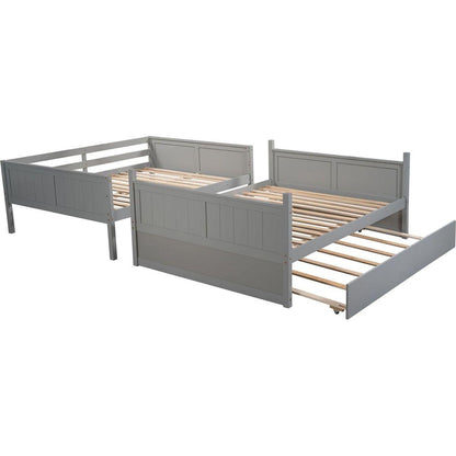Full Over Full Bunk Bed with Twin Size Trundle, Gray