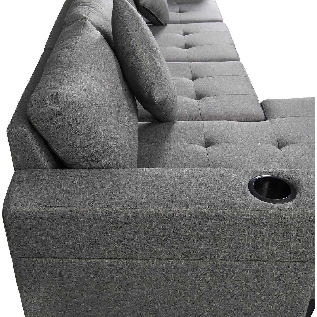 Sectional Sofa Set for Living Room with L Shape Chaise Lounge, cup holder and Left or Right Hand Chaise Modern 4 Seat