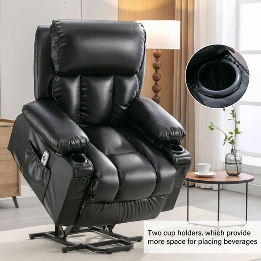 Power Electric massage lift lounge chair, suitable for the elderly, with heating and vibration functions, PU leather with USB, can be used for lying down. BLACK A+B box