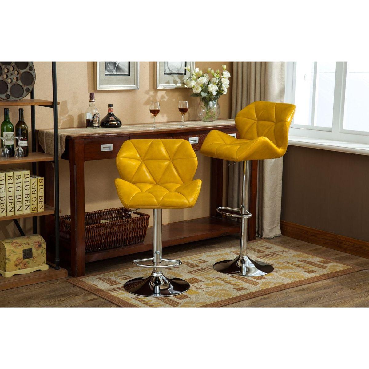 Glasgow Contemporary Tufted Adjustable Height Hidraulic Bar Stools, Set of 2, Yellow