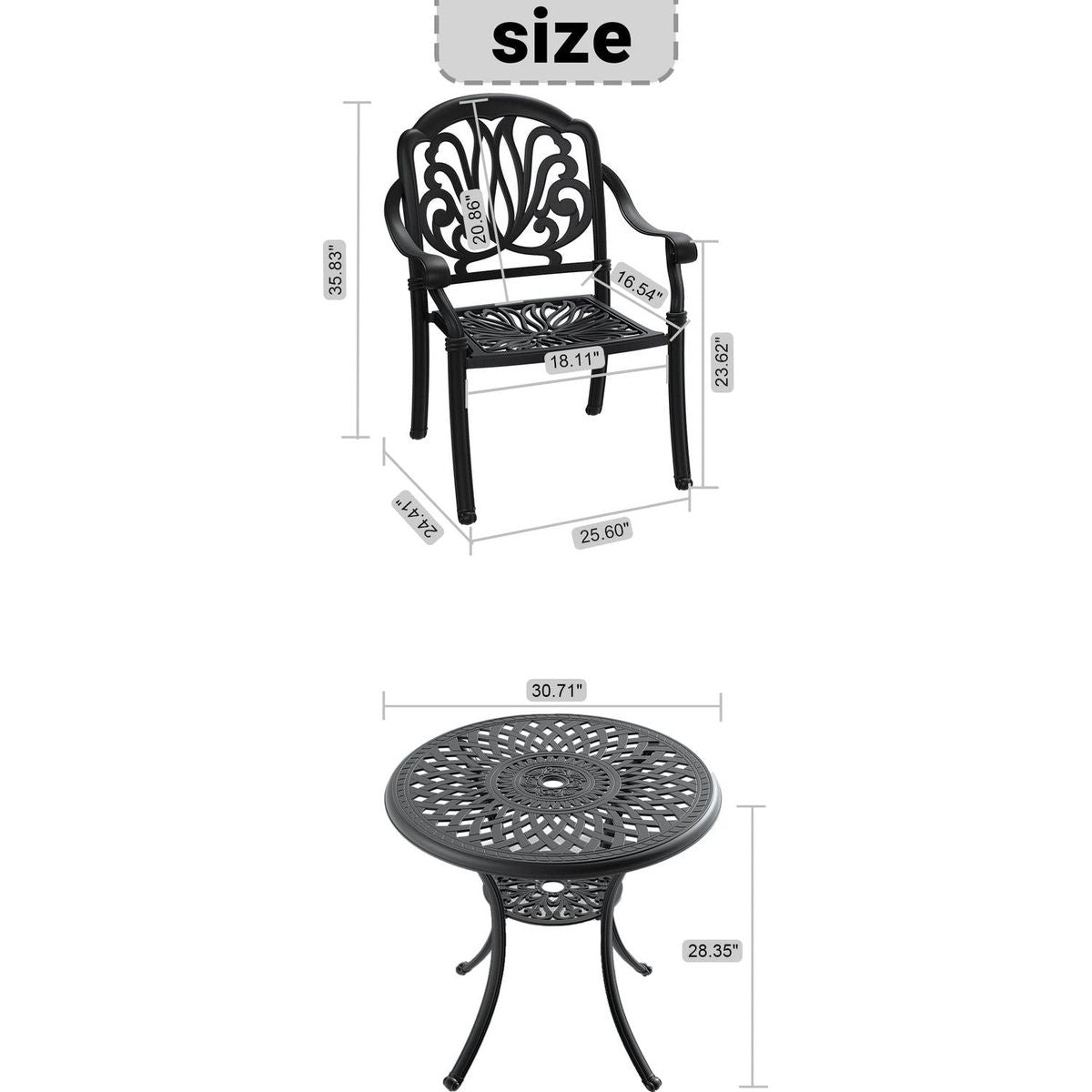 (Cushions In Random Colors)3-Piece Set Of Cast Aluminum Patio Furniture With Cushions