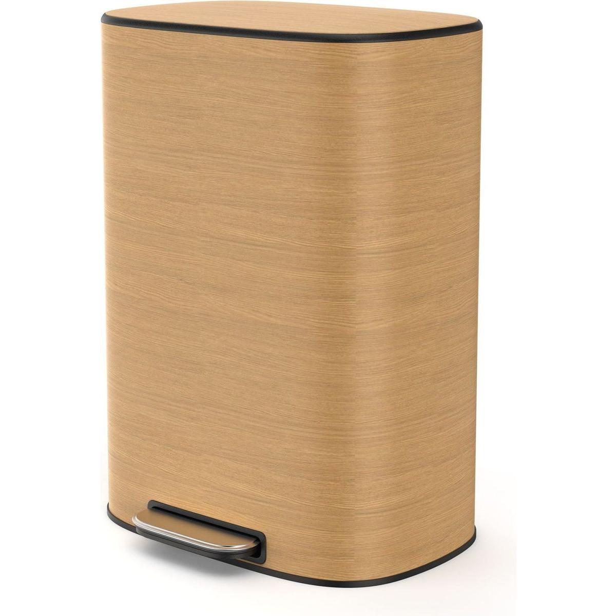 13 Gallon 50L Kitchen Foot Pedal Operated Soft Close Trash Can - Stainless Steel Ellipse Bustbin - Wood