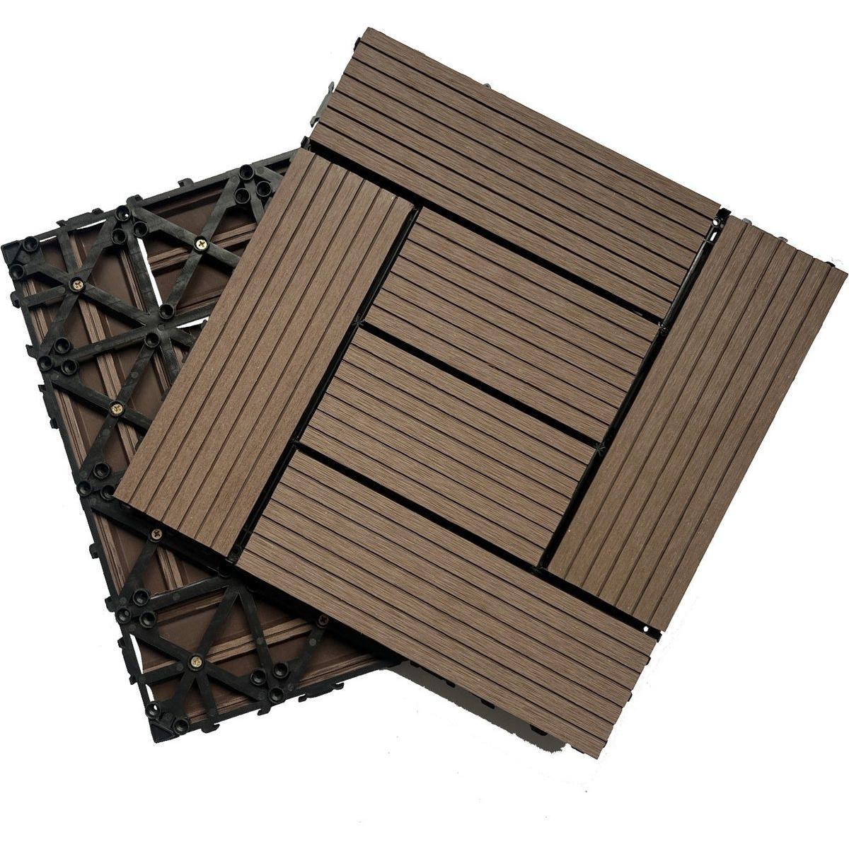 Wood Plastic Composite Deck Tiles Set of 20pcs, Composite Decking Resist Rust, Patio Flooring Outdoor Waterproof, Floor Tiles for Balcony, Backyard, Indoor and Outdoor use, 12x12in Light Coffee