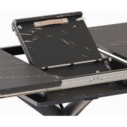 62.4" Extendable 78.15"Very large Black Dining Table Modern Mid-Century Kitchen Table Set for Dining Room, party Table,Conference table,Black metal X shape Legs.