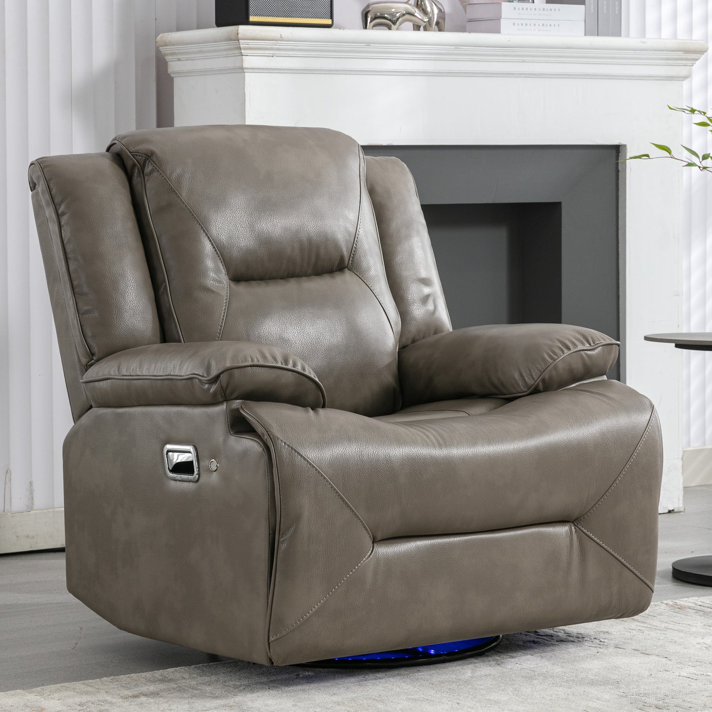 360 Swivel and Rocking Home Theater Recliner Manual Recliner Chair with a LED Light Strip for Living Room,Bedroom, Grey