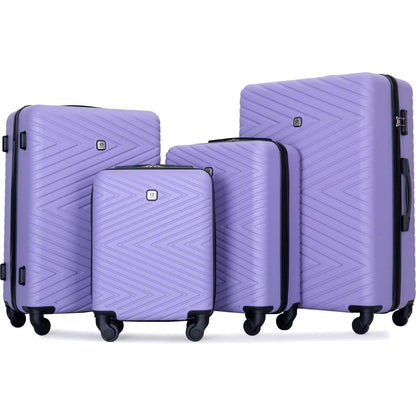 luggage 4-piece ABS lightweight suitcase with rotating wheels, 24 inch and 28 inch with TSA lock, (16/20/24/28) LIGHT PURPLE