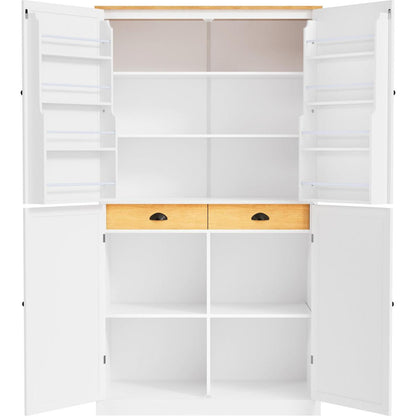 [Assembly Video Provided]40.2x20x71.3inch High Freestanding Kitchen Pantry Large Cupboard Storage Cabinet with 2 Drawers, 2 Adjustable Shelves, 8 Door Shelves for Kitchen, Dining Room,White