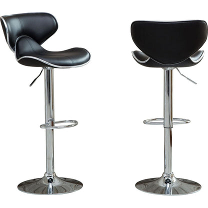Masaccio Upholstery Airlift Adjustable Swivel Barstool with Chrome Base, Set of 2, Black